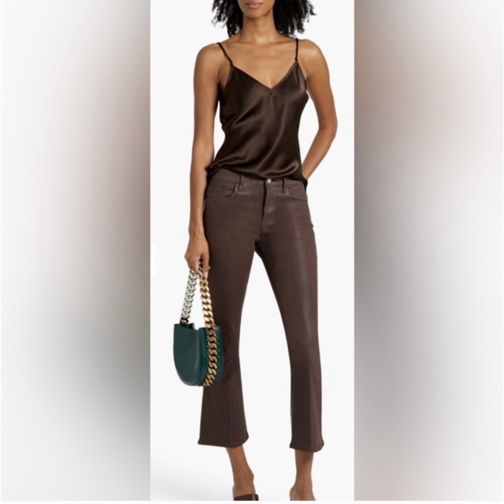 Frame Denim Espresso Chocolate Le Crop Mini Boot Coated Kick Flare Cropped Jeans